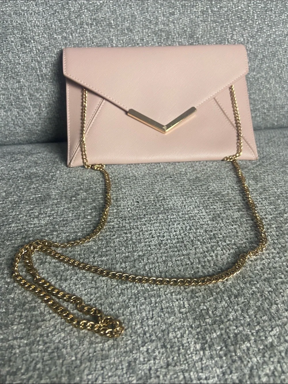 Blush Envelope Wristlet with Gold V-Detail and Chain